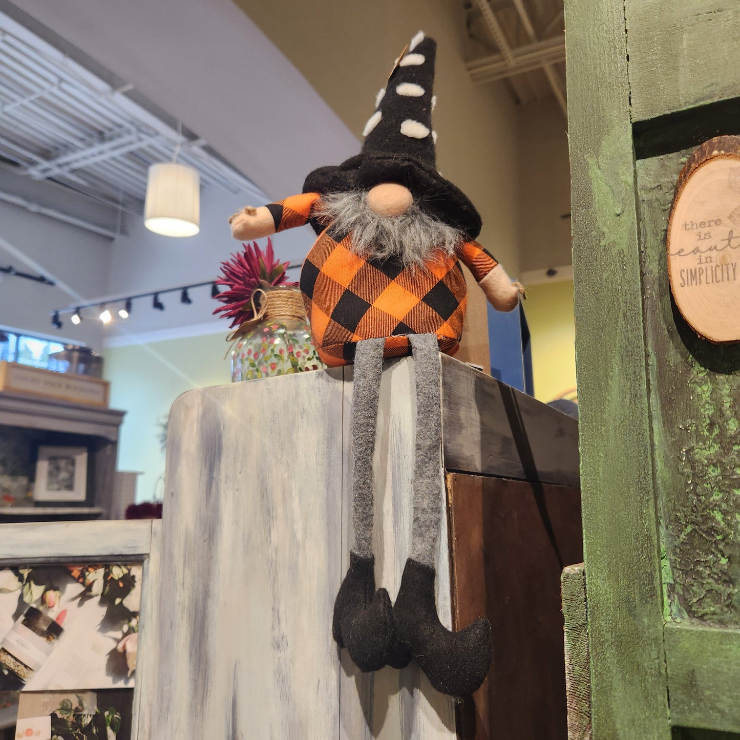 Orange Plaid Dangle Leg Gnome