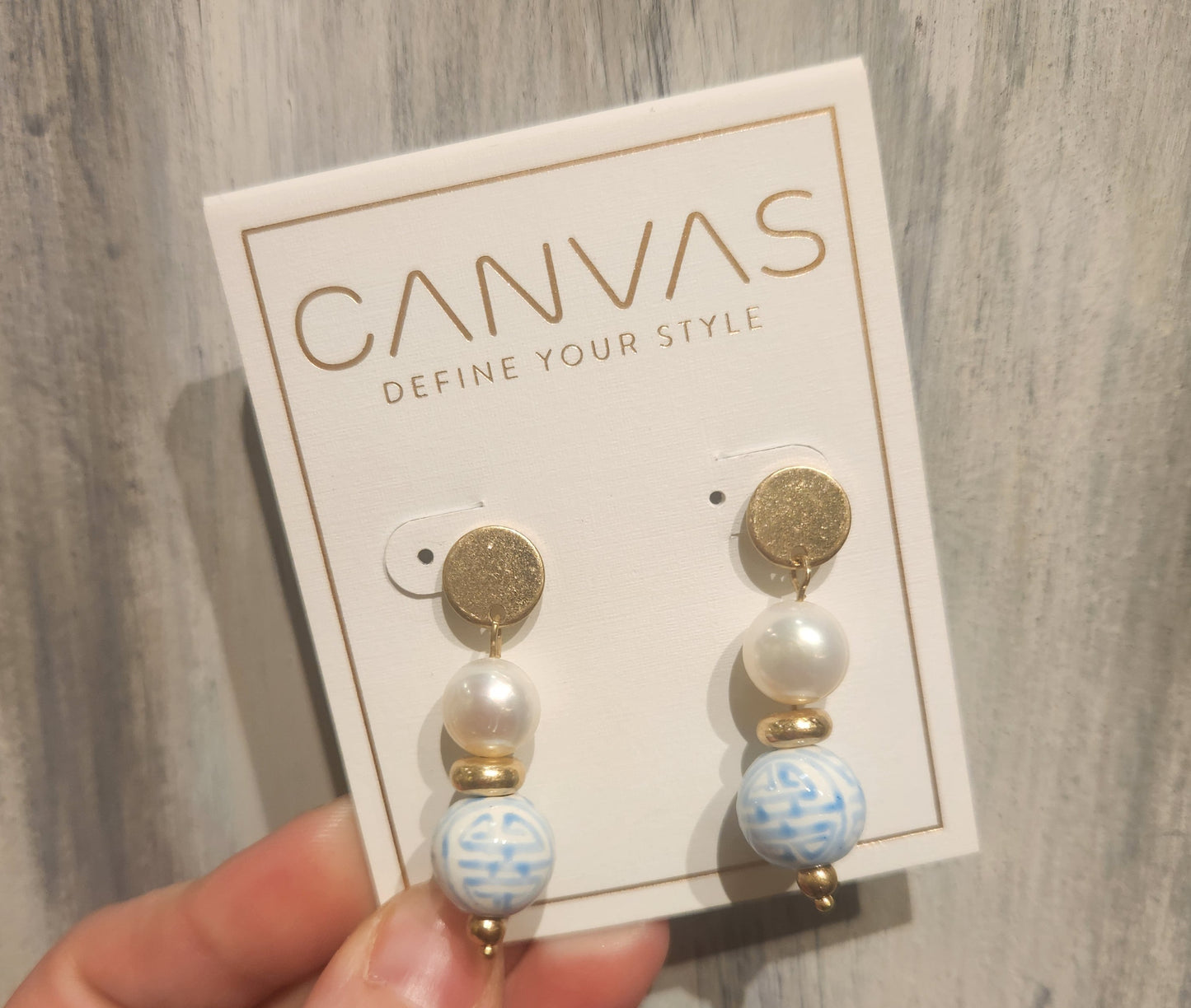 Blue & White Porcelain Pearl Drop Earrings