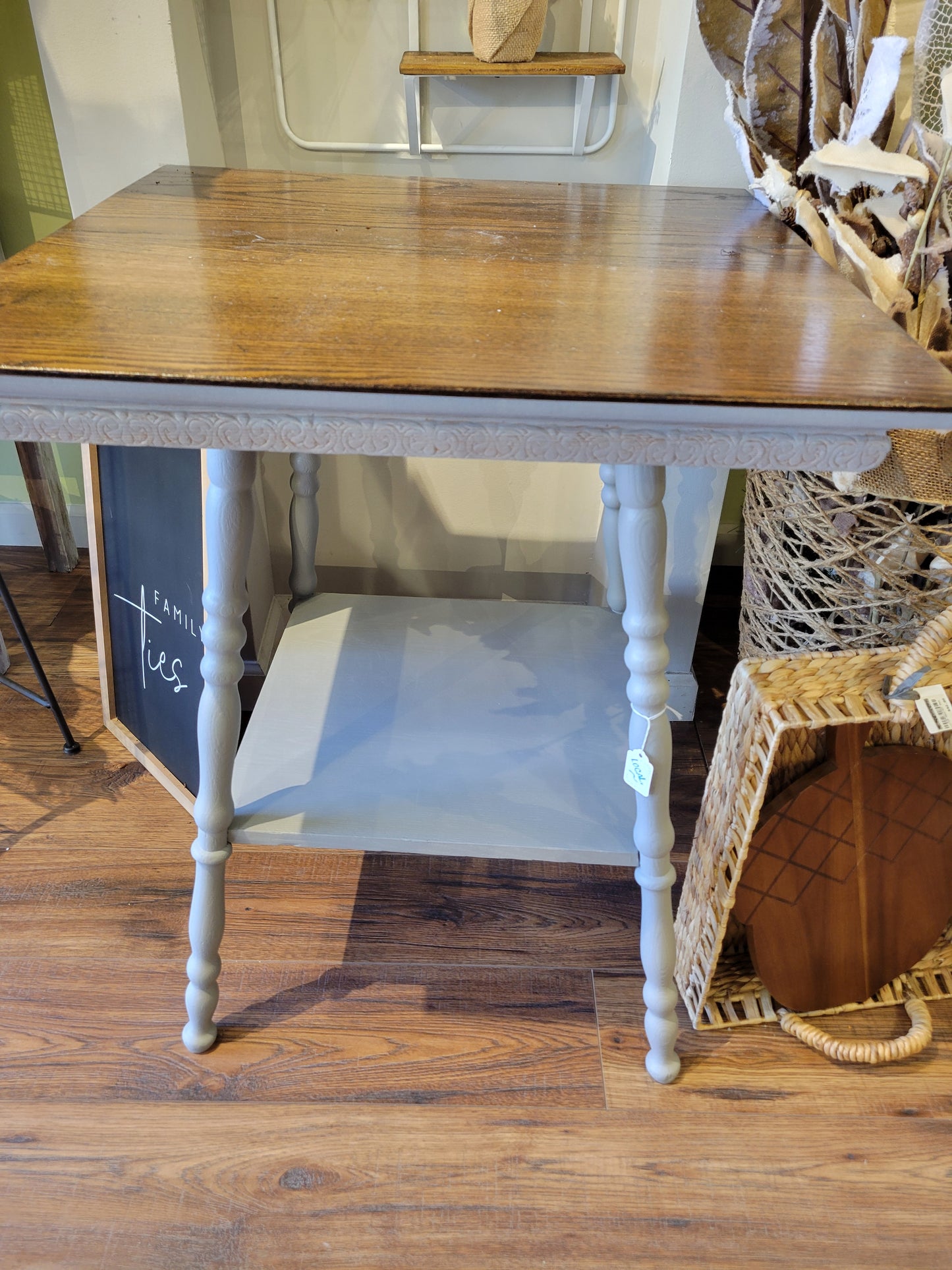 Antique Gray & Wood Side Table