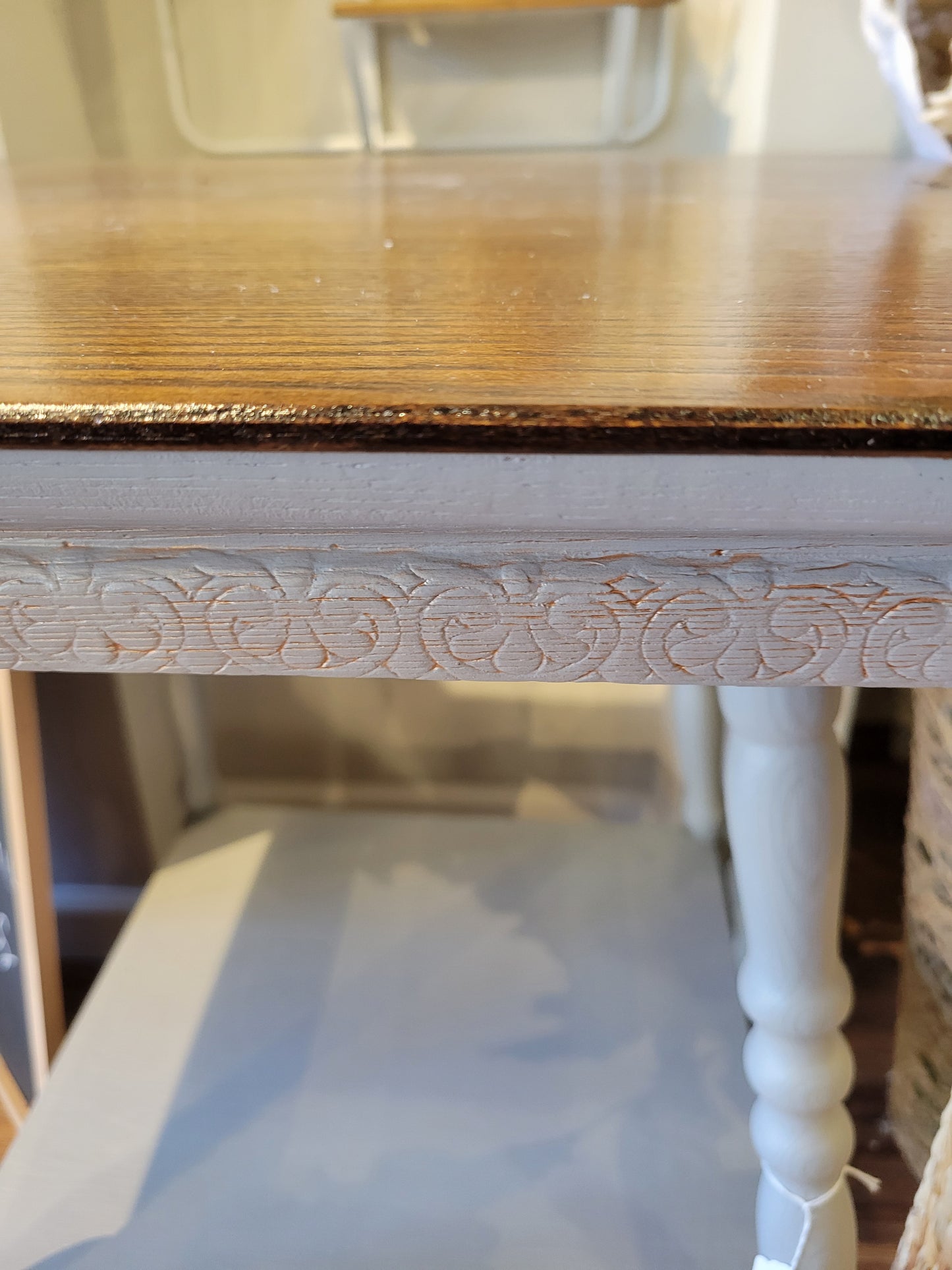 Antique Gray & Wood Side Table