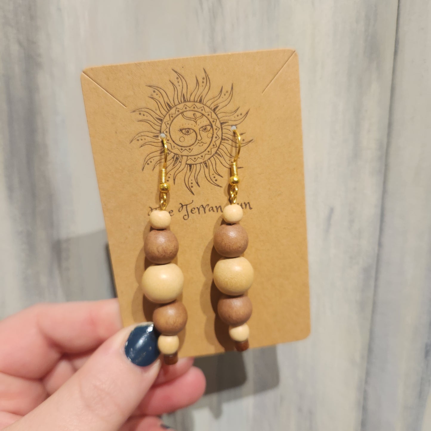 Cream & Brown Wood Earrings