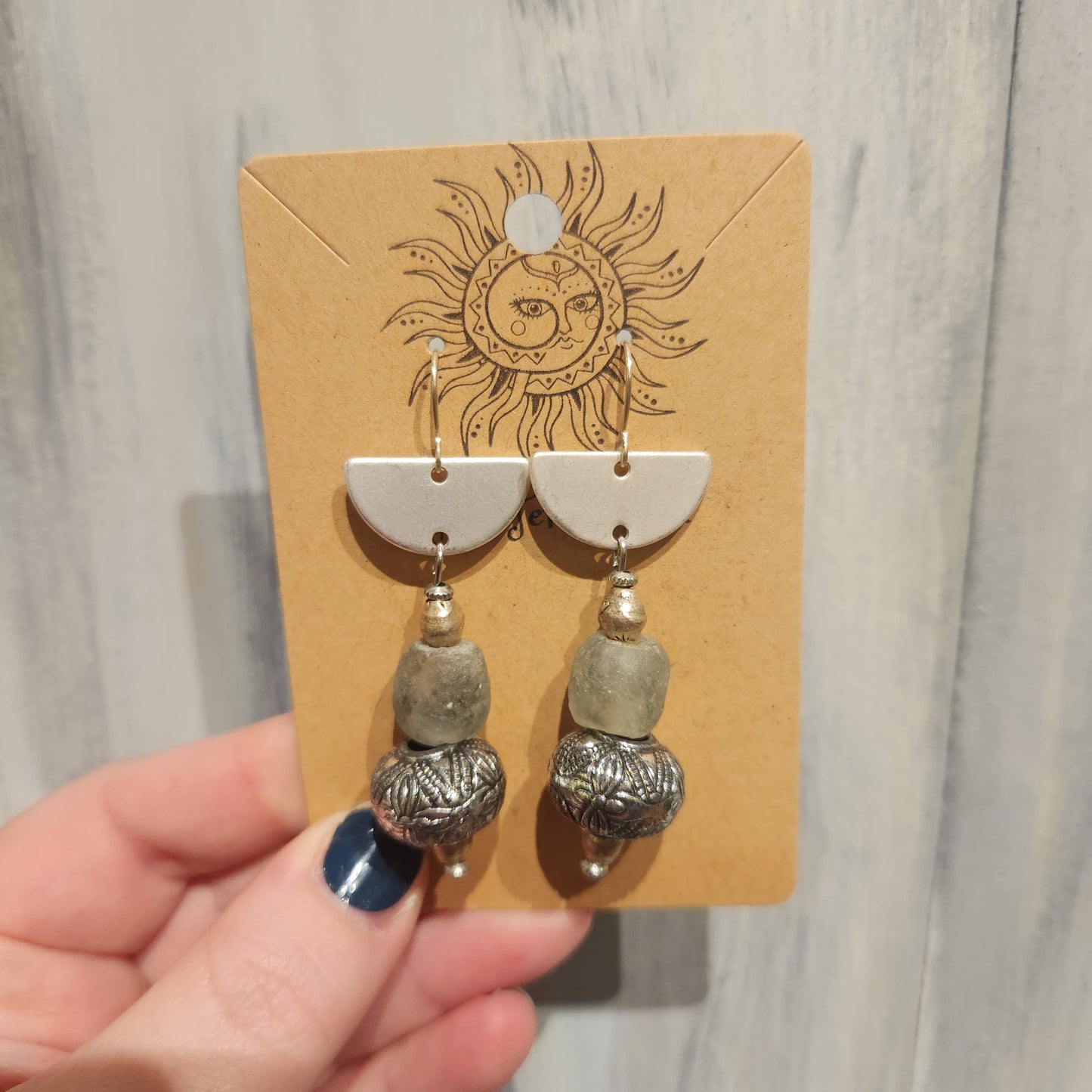 Silver Stone & Bead Earrings