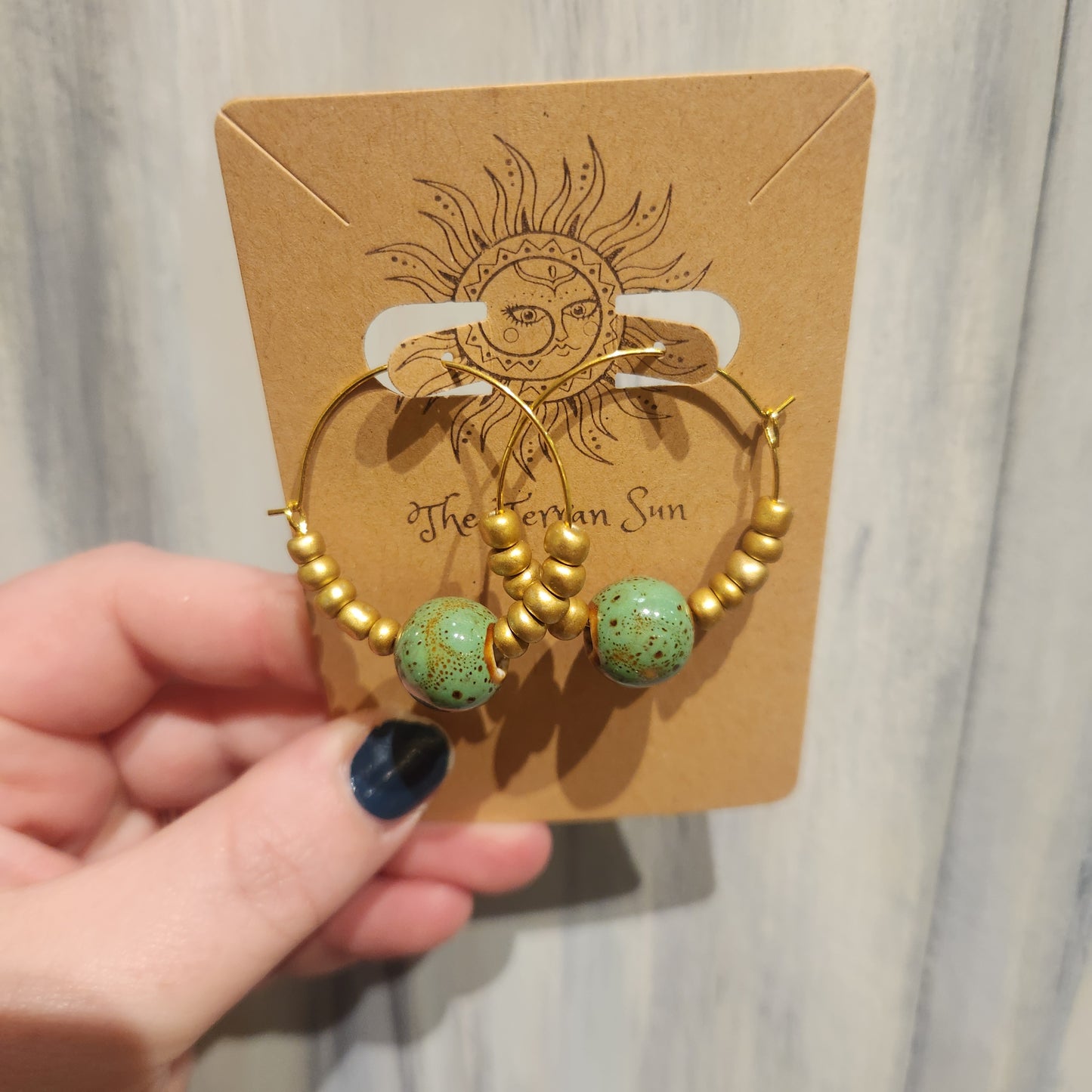 Green & Gold Hoop Earrings