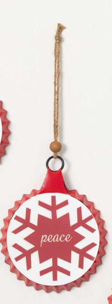 Peace Snowflake Bottle Cap Ornament