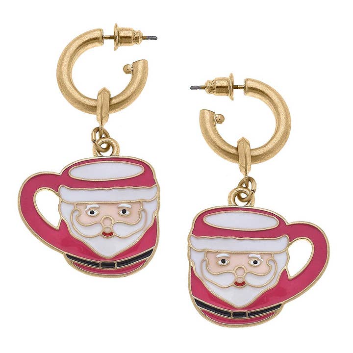 Red & White Noelle Santa Mug Enamel Earrings
