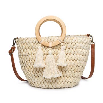 Seagrass Cheryl Satchel with Wood Circle Handles