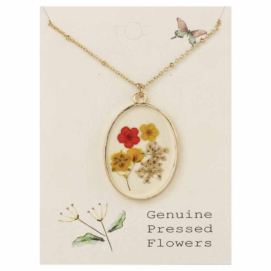 Oval Pressed Flowers Necklace