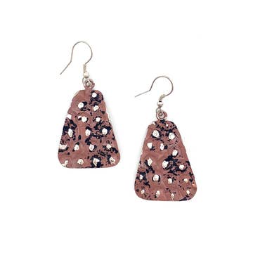 Dusty Rose Rivets Silver Patina Trapezoid Earrings