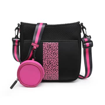 Pink Cheetah Dru Printed & Striped Neoprene Crossbody
