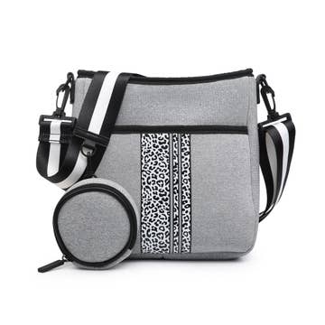 Gray Cheetah Dru Printed & Striped Neoprene Crossbody