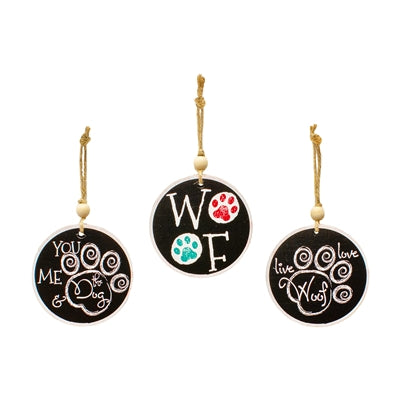 Round Wood Dog Ornament