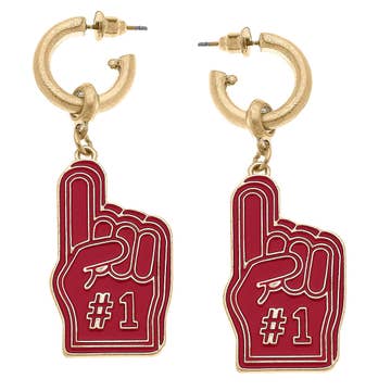 Crimson Game Day Foam Finger Enamel Earrings