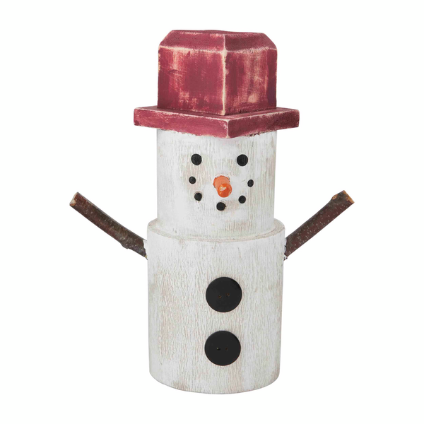 Small Red Hat Wood Snowman Sitter