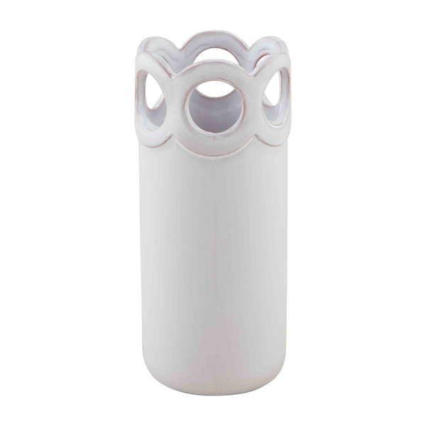 Large White Scalloped Bud Vase