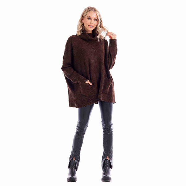 Brown Webb Turtleneck Poncho