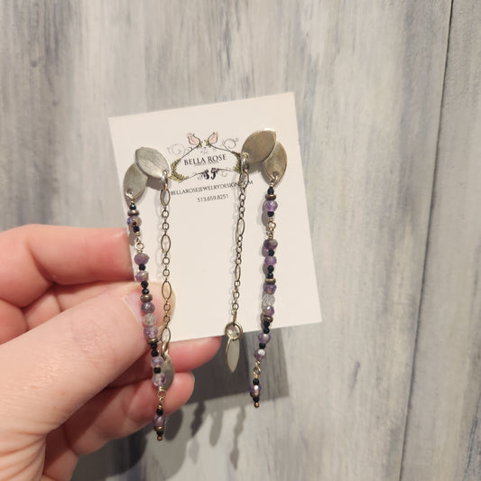 Beaded Dangle Silver Earrings