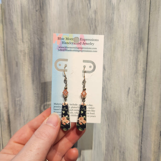 Black & Pink Rose Earrings