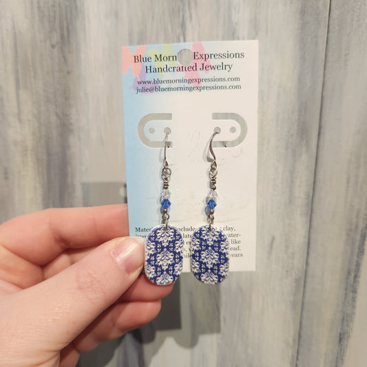 Blue Damask Earrings
