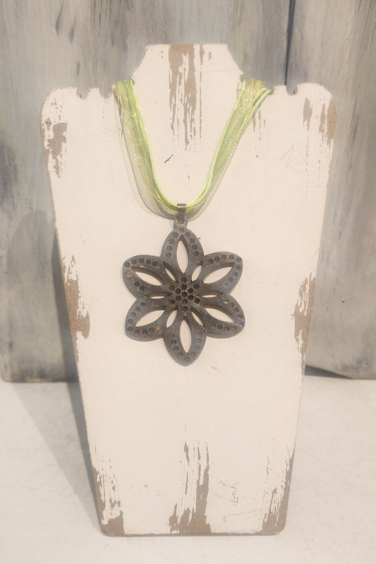 Hand Painted Wood Flower Necklace