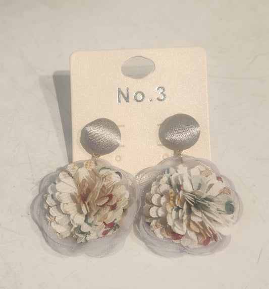 Gray Fabric Flower Earrings