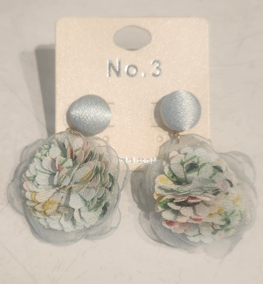 Light Green Fabric Flower Earrings