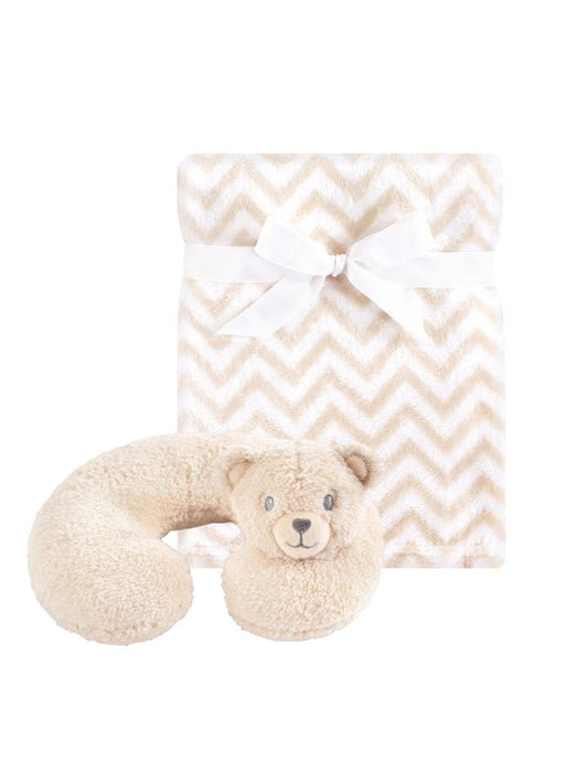 Tan Bear Neck Pillow Blanket Set