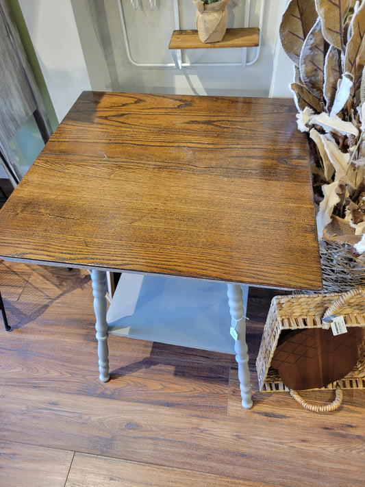 Antique Gray & Wood Side Table