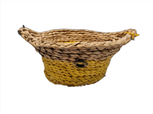 Small Yellow & Natural Woven Basket