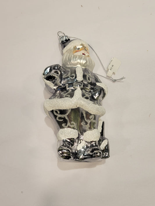 Silver Santa with Presents Ornament