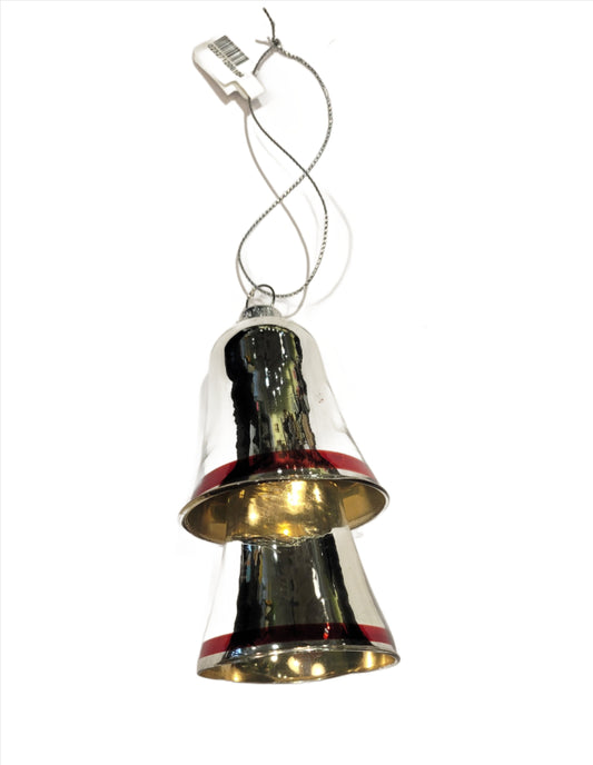 Silver & Red Bells Ornament