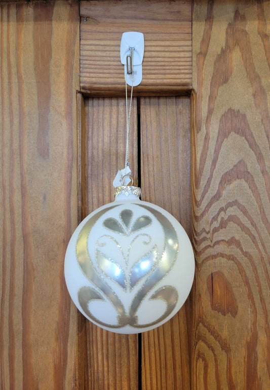 White & Silver Swirl Ball Ornament