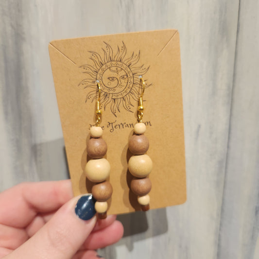 Cream & Brown Wood Earrings