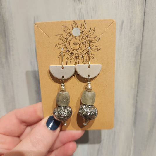 Silver Stone & Bead Earrings