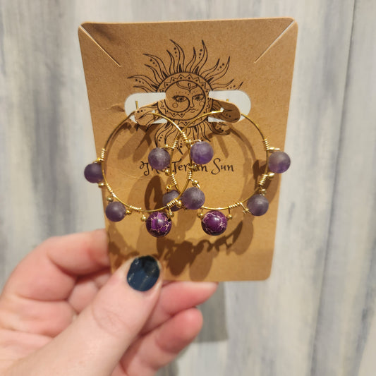 Purple Gold Hoop Earrings