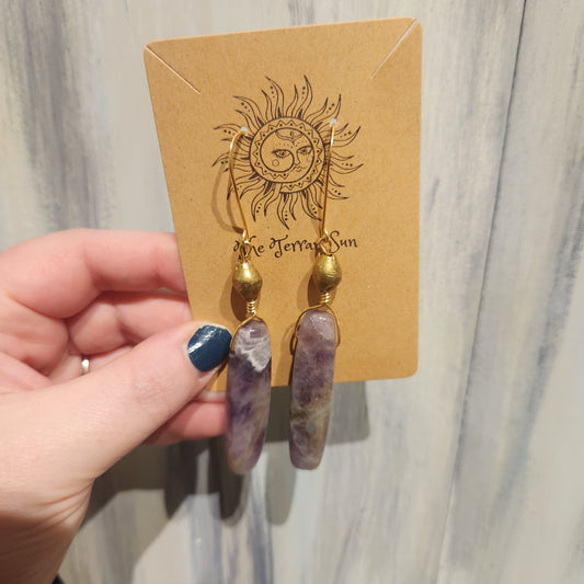 Long Amethyst Stone Earrings
