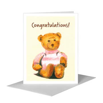 Pink Teddy Bear Congratulations Blank Card