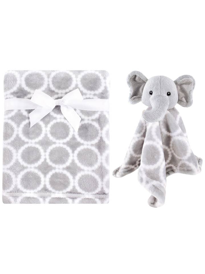 Gray Elephant Plush Blanket Set