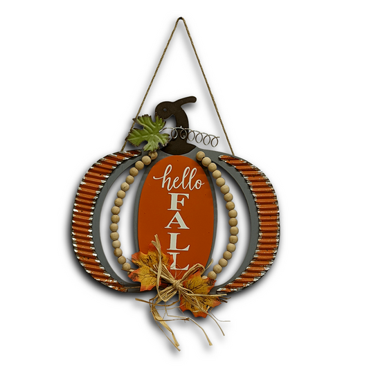 Beaded Pumpkin Hello Fall Hanger