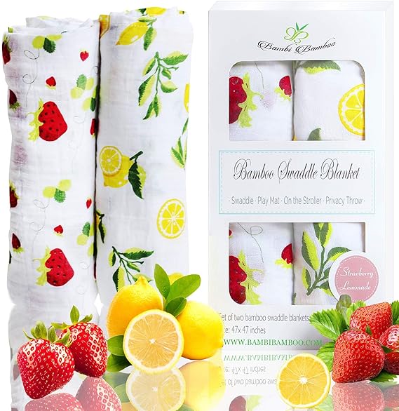 Lemons & Strawberries Bamboo Muslin Swaddle Blanket Set