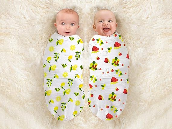 Lemons & Strawberries Bamboo Muslin Swaddle Blanket Set