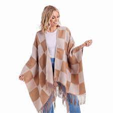 Tan & Black Yvette Reversible Poncho