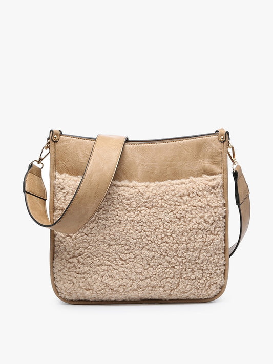 Taupe Chloe Teddy Trim Crossbody with Guitar Strap
