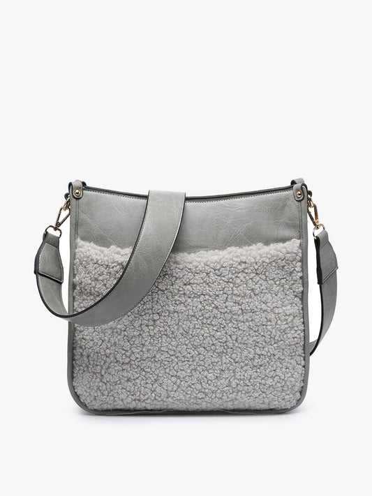 Gray Chloe Teddy Trim Crossbody with Guitar Strap
