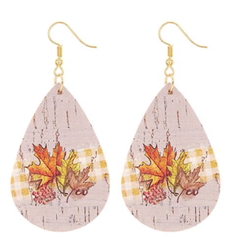 Maple Leaf Leather Teardrop Earrings