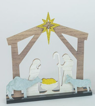 Natural Wooden Shimmer Tabletop Nativity