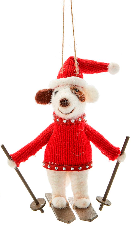 Wool Skiing Dog Ornament