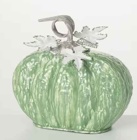 Sage Green Metal Pumpkin