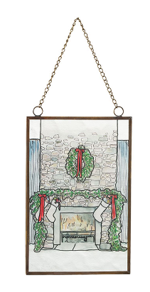 Stained Glass Fireplace Scene Ornament