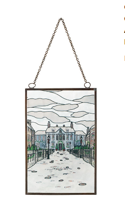 Stained Glass Winter Home Scene Ornament