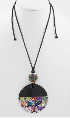 Half Multi Color & Black Resin Necklace